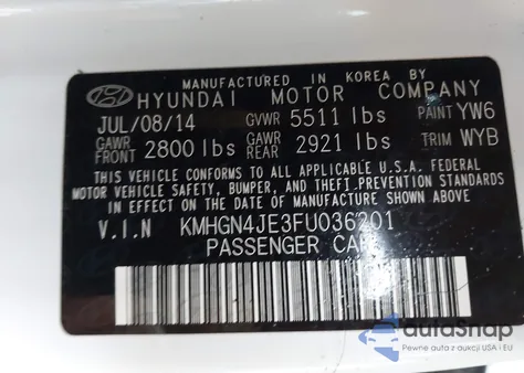 2015 Hyundai Genesis 3.8 z USA, uszkodzony, nr VIN KMHGN4JE3FU036201